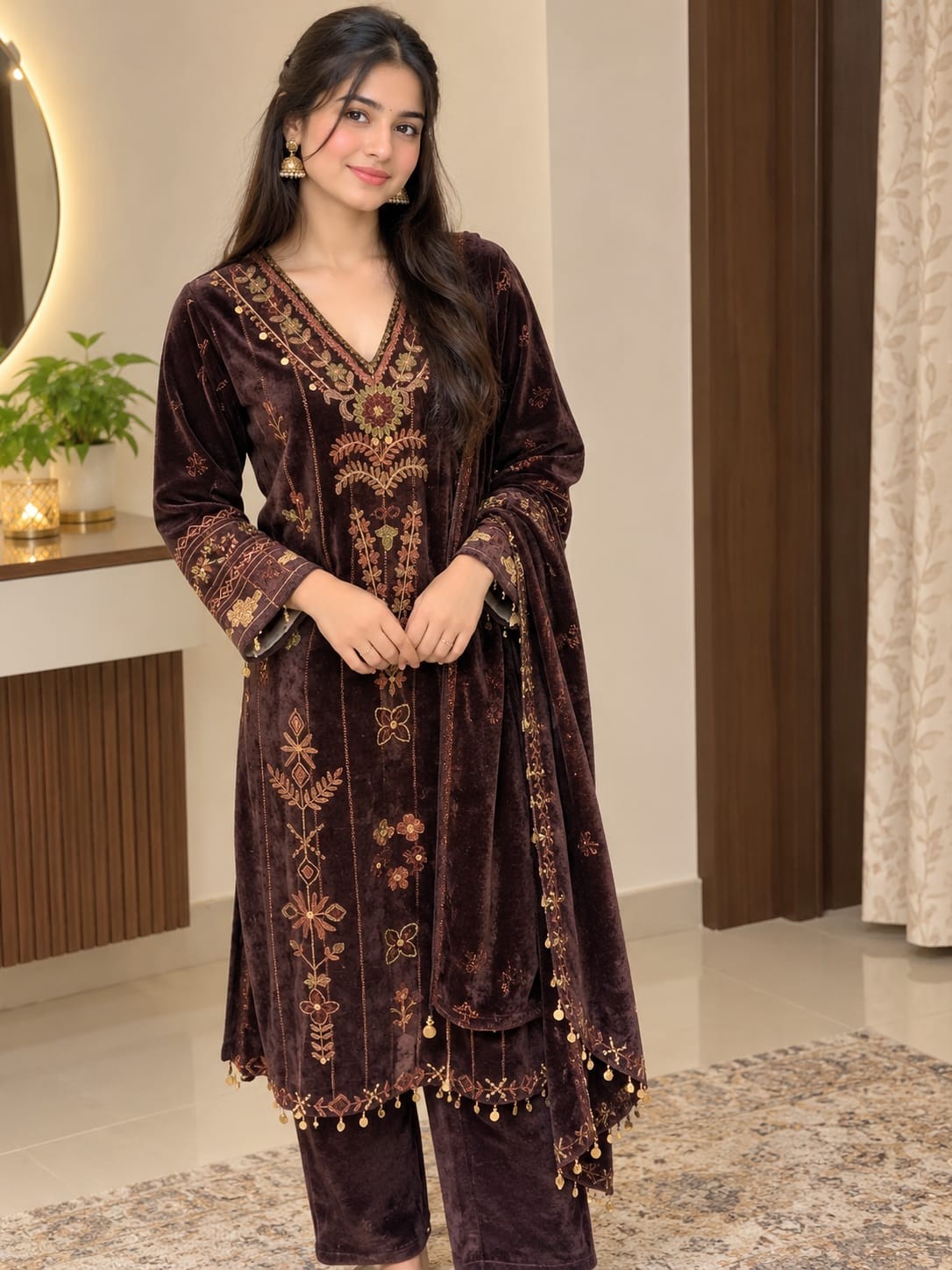 BROWN PREMIUM KNITTED KURTA SET