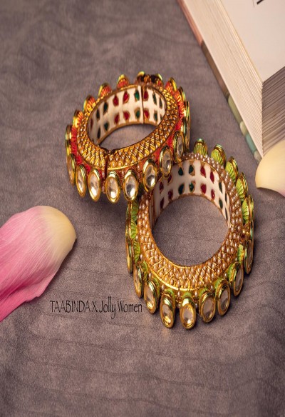 1 Gold Plated Meenakari Pearl Bangle(Red Finish)